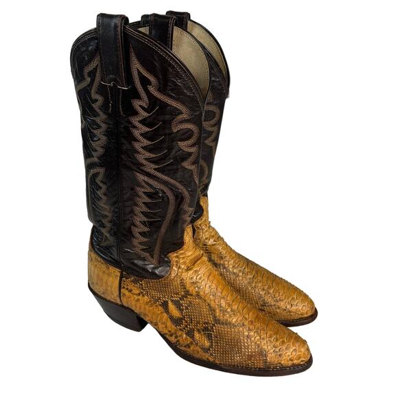 Justin Leather Snakeskin 8695 Brown Tan Western Cowboy Boots 8.5 D - Picture 3 of 16